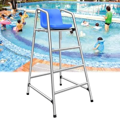 SAFWELAU Hoher Hocker Stahl Poolleiter Deck Rettungsstühle für Strand/Wasserpark/See im Freien, 47.2in / 59in / 71in Höh 304 Edelstahl Pool Stuhl mit bequemem Sitz(150cm/59in/4.9ft Tall)