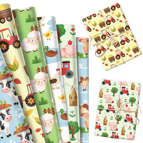 12 hojas de papel decorativo con motivos de animales de granja vaca oveja gallina cerdo en tamaño 685 cm x 508 cm papel para regalo manualidades DIY fiesta de bebé y cumpleaños