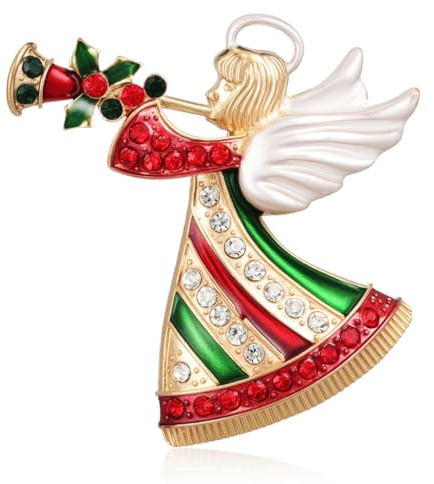 Emibele Broche de Navidad para Mujer, Broche de Ángel con Brillantes de Imitación, Joya Vintage para Fiesta Navideña, Accesorio Elegante para Mujer