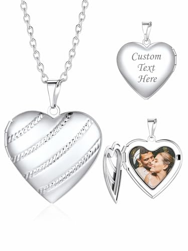 Custom4U Personalisierte Medaillon Kette für Damen - Kette mit Foto Gravur Herz Medaillon zum Öffnen, Silber/Gold/Schwarz 50 cm Kette Länge Personalisierte Geschenke für Mama Ehefrau (mit Geschenkbox)