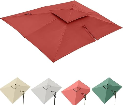 Toile De Rechange pour Parasol Rectangulaire 3 X 4 M - 8 Baleines, Toile De Parasol Déporté, Protection UV, Beige Double Face, Idéale pour La Piscine Et Le Jardin. Wine Red 3x4m(10' x 13') Double Top