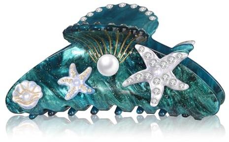 Seestern Haarspangen, Haarnadel Seestern Damen, Seesterns Haarklammer, Groß Haarklammer, Rutschfeste Haarklammers, Starfish Hair Clip, Sommerliche Strand Seesterns Haarspange (Blau)