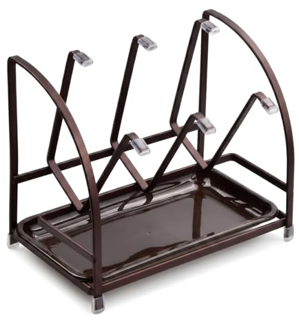 Duronge Portabotellas, Escurridor Biberones de Metal de 20 cm, Espacio para 6 Biberones, Soporte para Secar Botellas con Bandeja de Goteo, Escurridor para Biberones, Bebederos y Biberones, Bronce