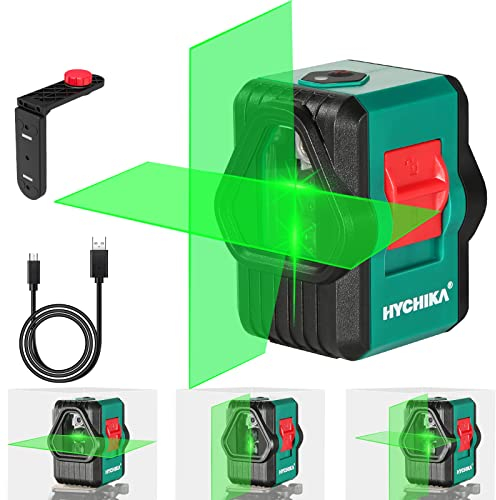 HYCHIKA Green Laser Level, 45M Lazer Levels Self Leveling, Switchable Horizontal/Vertical/Cross line, IP54 Rechargeable Outdoor Laser Level with 360°Magnetic Bracket,USB Charging Cord