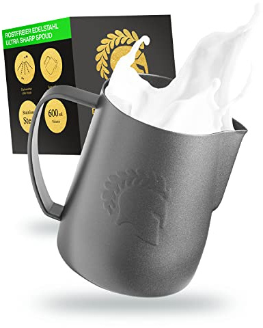 Barista Legends® Milchkännchen Edelstahl 600ml Spitzausguss, Schwarz | Milchschaumkännchen Edelstahl hochglanz poliert mit speziellem Latte Art Ausguss, zum Milchaufschäumen, spülmaschinenfest