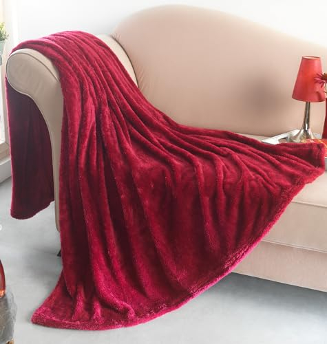 MALIKA® Kuscheldecke 150x200 Wohndecke flauschig weiche Sofadecke Fleecedecke Fluffy Sherpa Decke, Größe:150x200 cm, Farbe: Bordeaux