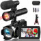 Hojocojo Camcorder 4K Video Camera 48MP 60FPS 24X Digital Zoom Camcorder IR Night Vision Vlogging Camera for YouTube 3.0'' IPS Screen Camera Recorder with Microphone,2 Batteries and Tripod