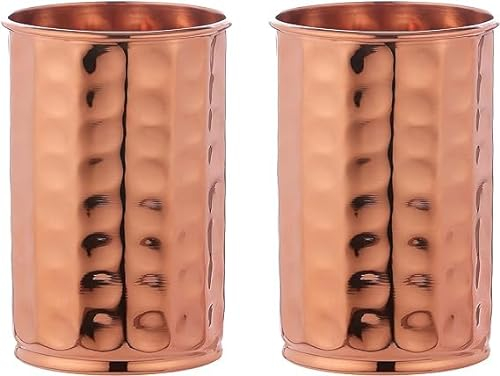 ANCIENTIMPEX Lot de 2 gobelets en cuivre pur martelé, sans laquage, non doublé et sans revêtement pour les bienfaits ayurvédiques pour la santé, 300 ml