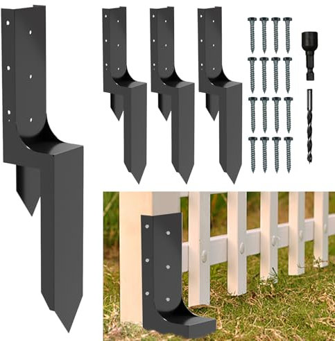 Thicker Fence Post Repair Kit-Heavy Duty Metal Steel 4''x4'' (Actual 3.58x3.58) Fence Repair Stake-Anchor Ground Spike-Support Bracket Mender for Tilted Broken Wood-Powder-Coated Post Stabilizer