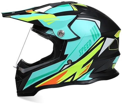 SMTSEC Motocross Helm Damen Herren Full Face MTB Helm Motorradhelm Cross DOT/ECE-Zertifizierter Mit Anti-Fog Sonnenblende Downhill Helm Mopedhelm Schutzhelm Für Cruiser Chopper,Blue/A-L