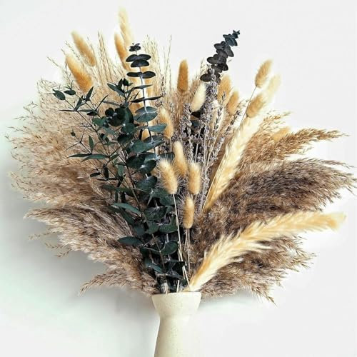 Fiori Secchi Decorativi 100 Pezzi,Fiori Secchi Naturali per Vaso,Erba Della Pampas Decorative,Decorazione Tavolo,Erba di Pampa,Decorazione Soggiorno Matrimonio,Decorazioni Boho