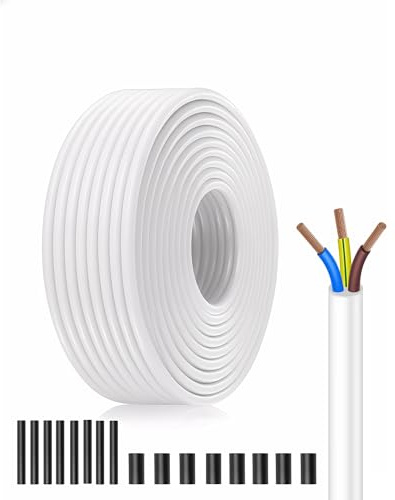 XINWANG H05VV-F 3x1,5mm² Cavo Elettrico Bianco, 30m | Cavo PVC flessibile con anime in rame multifilare per prolunghe, quadri elettrici e fai da te
