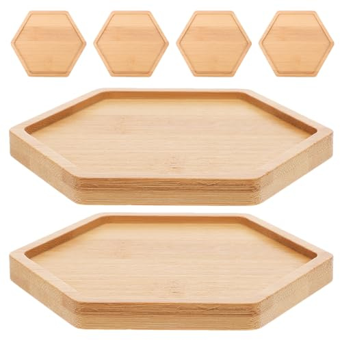 TOYANDONA 6 bandejas hexagonales de bambú para macetas, platillos, bandejas de Goteo para macetas Decorativas de Interior, bonsáis y suculentas.