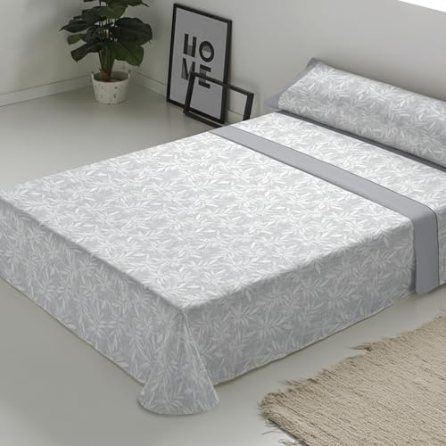 ECOMMERC3 Juego de Sábanas de Franela 3 Piezas Cama 150 Varsovia Gris | Fabricado en España | Juego de Sábanas Invierno con Bajera, Encimera y Funda Almohada | Sábanas Calentitas Transpirables