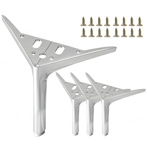 SWTOOL Silver Furniture Legs Couch Table Chair Legs for Furniture Set of 4 | 5 Inch Triangle Metal Furniture Legs Heavy Duty Silver Dresser Legs with Anti-Slip Feet & Mounting Screws