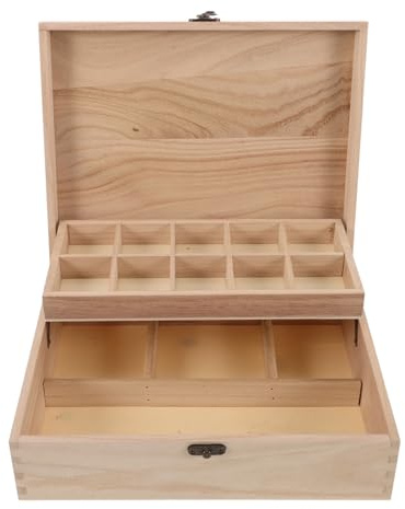ANDRESLAD Boîte à Bijoux Bois Non Traité avec Fermoir Verrouillable Coffret de Rangement Artisanal Rustique pour Boucles d'Oreilles et Colliers Capacité Spacieuse pour Maison et Projets DIY