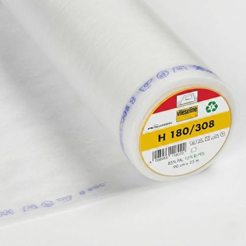 Vlieseline H180 - Entoilage Thermocollant Très Souple et Léger - Blanc - Coupon 100x90 cm - Renfort Fin pour Tissus Délicats, Viscose, Soie, Chemisiers, Cols et Parementures