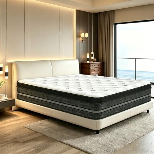 Matelas 140x200, Ép 30 cm, Ressorts Ensachés Indépendants+Mousse Mémoire+Latex Naturel, 7 Zones Ergonomiques, Antibactérien Anti-Acariens, Hypoallergénique, Soutien Lombaire, Mi-Ferme, Respirant