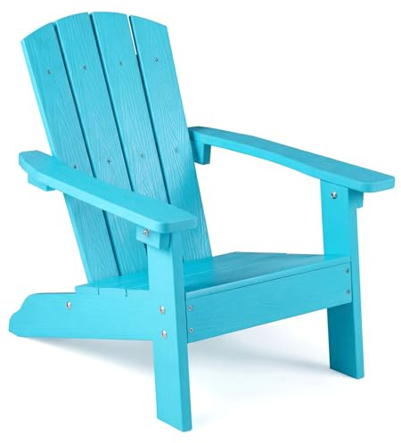 COSTWAY Sedia Adirondack per Bambini, Poltrona da Giardino in Plastica Resistente alle Intemperie con Schienale a Doghe Inclinato, Sedia Adirondack per Patio e Balcone, Portata 75 kg (Blu)
