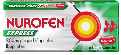 Nurofen Express Ibuprofen Liquid Capsules 200mg, 16 Count - Fast-Acting Relief for Period Pain, Headaches, Migraines, Cold & Flu Symptoms