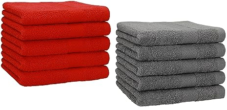Betz 10 Stück Gästehandtücher Premium 100% Baumwolle Gästetuch-Set 30x50 cm Farbe rot und anthrazit