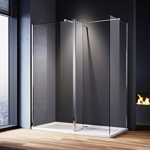 ELEGANT 1400 x 800 mm Walk in Wetroom Shower Enclosure - 8mm Easy Clean Glass Shower Glass with 300mm Flipper Panel + Shower Tray