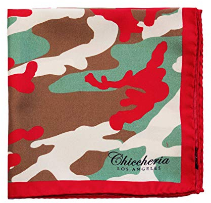 Chiccheria Brand Einstecktuch aus Seide – CAMOUFLAGE Design – 100% Seide | Handrolliert | Made in Italy | Taschentuch | Bekannt aus GQ (Rot)