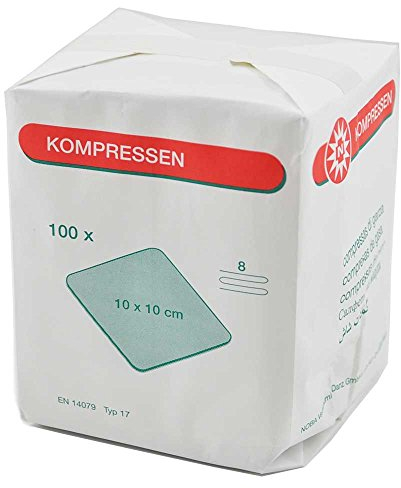 100 x Non-Sterile Noba Gauze Compress Mull 8-Speed, Div. Mod. Sizes - 10 cm x 10 cm