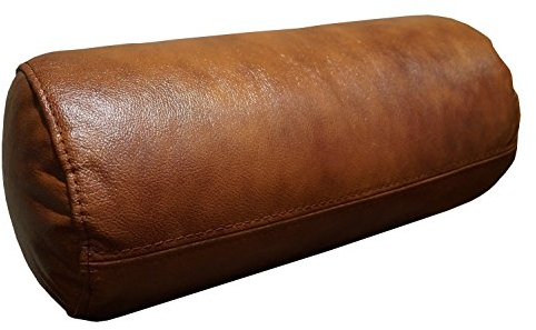 Quattro Meble Antic Braun Echt Leder Nackenrolle Nackenkissen Lederkissen Sofa Dekokissen Rindsleder Kissen Kopfstützen Kopfkissen Durchmesser-15cm (40 x D-15)