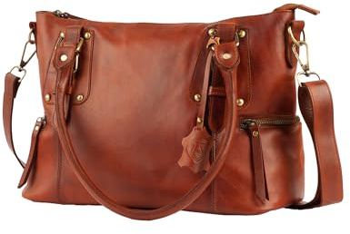 Superior Leather - Women Genuine Leather Handbag Shoulder Bag Full Grain Real Leather Cognac SLG-2