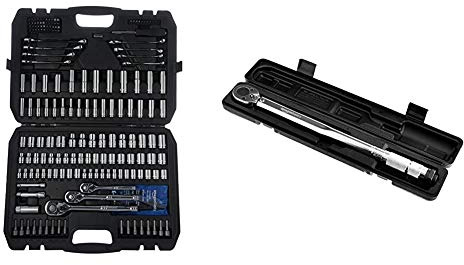 Amazon Basics Socket Set (201 Piece) & 1/2-Inch Drive Click Torque Wrench - 20-150 ft.-lb, 27.1-203.5 Nm
