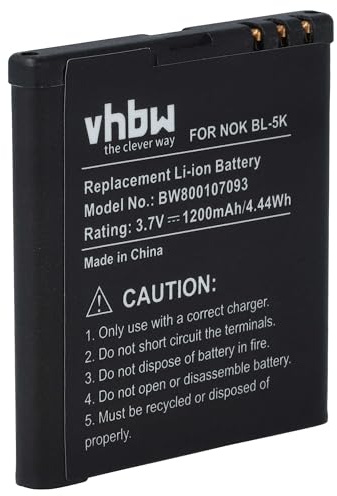 vhbw Akku Ersatz für Nokia BL-5K | für Handy Smartphone Telefon (1200mAh, 3,7V, Li-Ion)