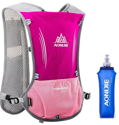 Laufrucksack Trinkrucksack 5L Leichter Laufen Rucksack Fahrradrucksack mit Optional Trinksystem für Damen Herren (Rosa mit 500ml Trinkflasche)