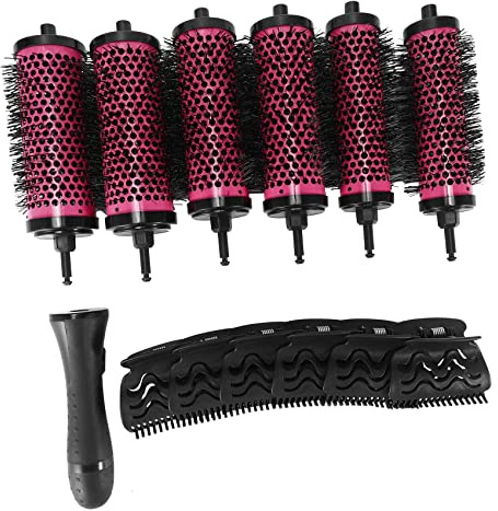 Ticarus 6 Stück Ionen Rundbürsten Set, Abnehmbarer Haarroller Bürste mit Positionierungsclips Aluminium Keramik Lockenwickler Kamm Friseur(35mm*2, 40mm*2, 45mm*2)