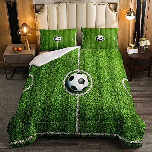 Set di biancheria da letto per bambini con palla da calcio e piumone per ragazzi e uomini verde campo da calcio set traspirante sport piumone inserto/trapunta 135x200cm formato