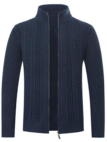 Allthemen Cárdigan Hombre Chaqueta de Punto cálida de Invierno con Cremallera de Color sólido de otoño con Cuello levantado 79# Azul Marino L