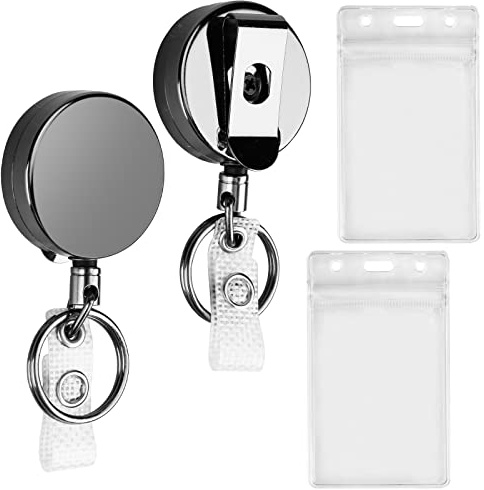 Einziehbarer Ausweishalter Stahlseil, Ausziehbarer Schlüsselanhänger Halter für und ID Card, 1, Black, one size