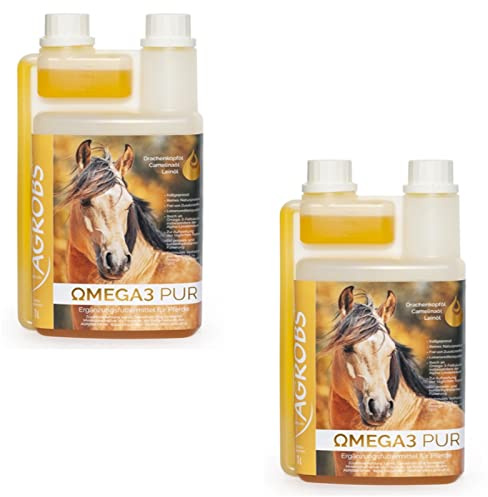 Agrobs Omega3 Pur | Doppelpack | 2 x 1 l | Ergänzungsfuttermittel für Pferde | Kaltgepresstes Naturprodukt