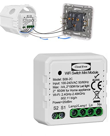Intelligenter WiFi-Relaisschalter, Stromversorgung neutral, kabelloser Umschalter Smart Switch Modul, oum einen Wandschalter in einen intelligenten Wandschalter umzuwandeln, kompatibel mit Google