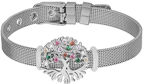 Flongo Bracelet pour Femme Délicat Zircon Papillon en Maille Acier Inoxydable Réglable Cadeaux pour Fête des Mères Nouvel an Noël