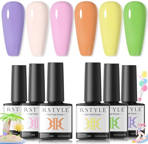 RSTYLE Smalto Semipermanente, 6 Colori Smalti Semipermanenti per Unghie Smalto Semipermanente Unghie UV LED Kit Nail Polish Gel Unghie Smalto per Unghie Rosa Bianco Arancia 6ml