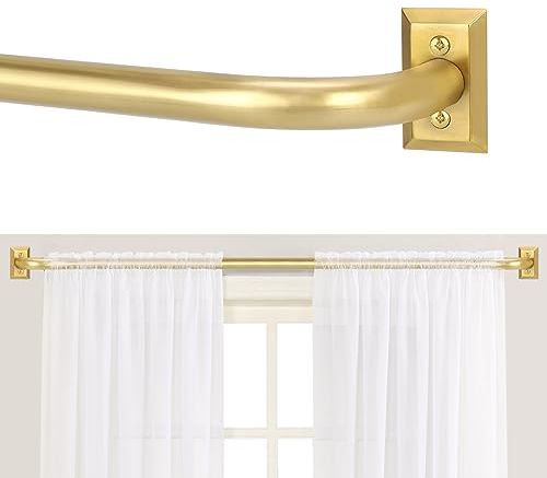 TANGWIN Gold Wrap Around Curtain Rods 48 to 90 Inch:Blackout Heavy Duty Adjustable Window Curtain Rod Room Darkening,Modern Industrial Curved French Return Metal Drapery Rods Easy Install,Brushed Gold
