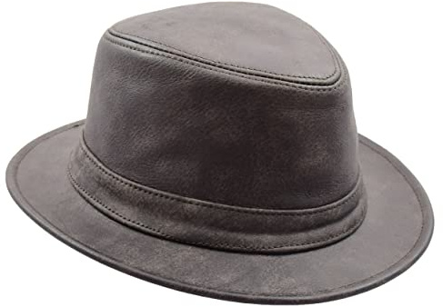 A1 FASHION GOODS Äkta läder klassisk Fedora Trilby Gangster herrhatt Maitland brun, Brun, M