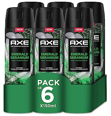 Axe Pack Ahorro Desodorante en aerosol para hombre Emerald Geranium Fragancia Premium, 6 x 150 ml