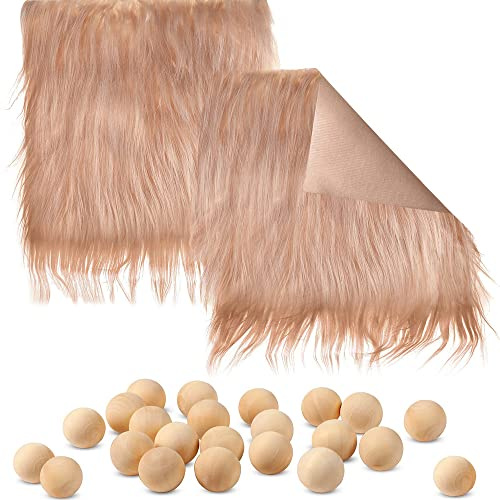2 Set Wichtelbart Zum Basteln Bart GNOME Handgefertigter Zwergbart Kunstpelzstoff Wichtel Bart Weihnachtsmann Bart Barthaare Quadratisch Bastelbedarf und 20 Holzkugeln für Gnome Basteln Nähen Kostüm
