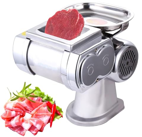 YOtat Electric Meat Cutter Slicer, 1.7mm/2.5mm/3.5mm/5.0mm/7.0mm Commercial Meat Slicing Machine Deli Food Cutting Fish Slicing Machine for Kitchen Supermarket Lamb Beef Chicken (A 5.0mm)
