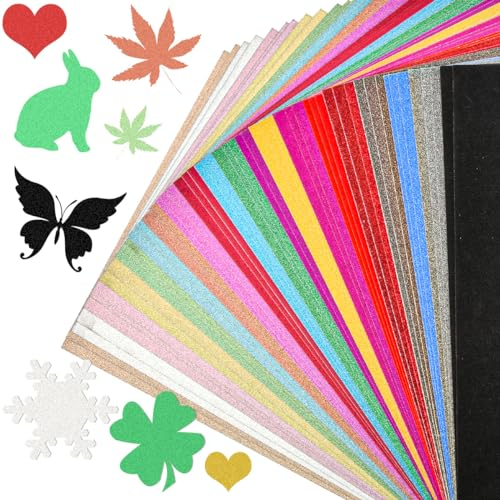 BATINO 56 Blatt Glitzerpapier zum Basteln, Bunt Glitzer Papier A4 20 Farben 250g/m² Glitterkarton zum Basteln und Gestalten, DIY Grußkarten Scrapbooking Glitter Craft Paper Cardboar