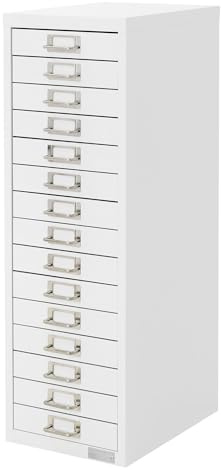 ML-Design Aktenschrank mit 15 Schubladen, 28x38x87 cm, Weiß, Schubladenschrank aus Metall für DIN A4, Büroschrank mit Etikettenhalter, Stahlschrank Metallschrank Werkzeugschrank Aufbewahrungsschrank