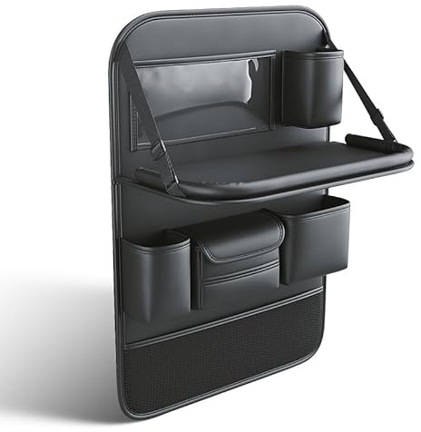 LHMM Hängende Rücksitz Aufbewahrungstasche für Autositze, mit Klapptisch Tablet Tasche und Viele Taschen Organizer, für Alfa Romeo Giulia Quadrifoglio QV 2016-2025,A Black