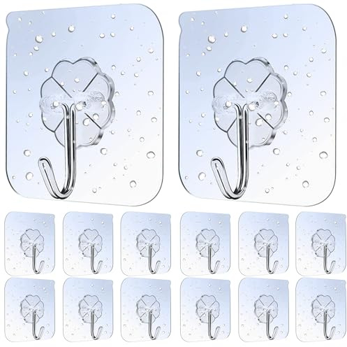 Lamondre 50 Stück klebehaken Selbstklebende Haken, transparent Klebehaken, wandhaken selbstklebend transparent, Wasserfeste Mehrzweckhaken für Handtuch, Mantel, Schlüssel und Küchenutensilien